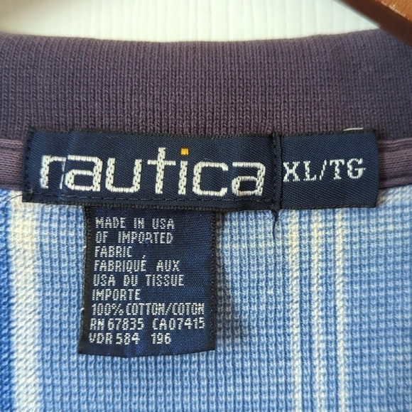 Nautica 90's Vintage Preppy Plaid Short Sleeve Henley Polo Shirt Navy Blue XL - Picture 4 of 10